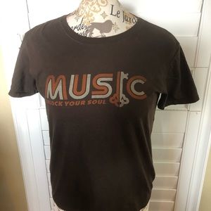 Music Rock Your Soul Tee Brown Shirt Size M